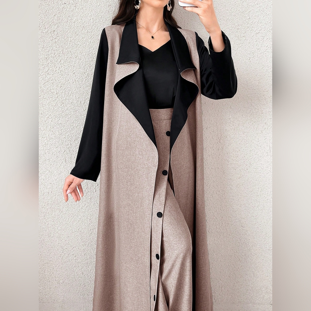 2pcs Women's Color Block Long Sleeve Loose Long Jacket And Casual - Picture 8 of 8
